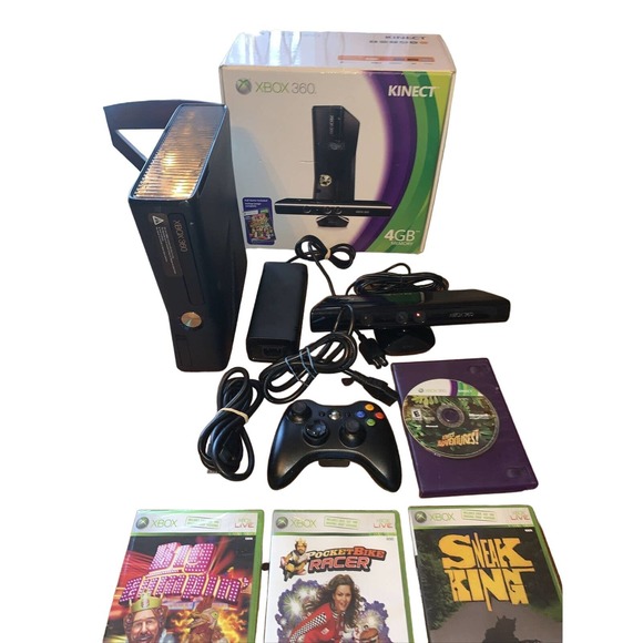 Xbox 360 Kinect Game Bundle 4gb Complete In Box Controller Console Cords Tested - Picture 4 of 5